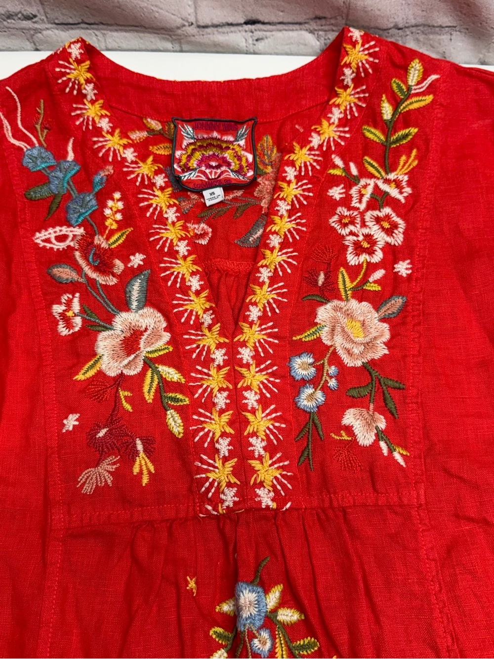 Johnny Was Lissa weekend a Red Embroidered Floral Tunic Sz Sx - Picture 8 of 13